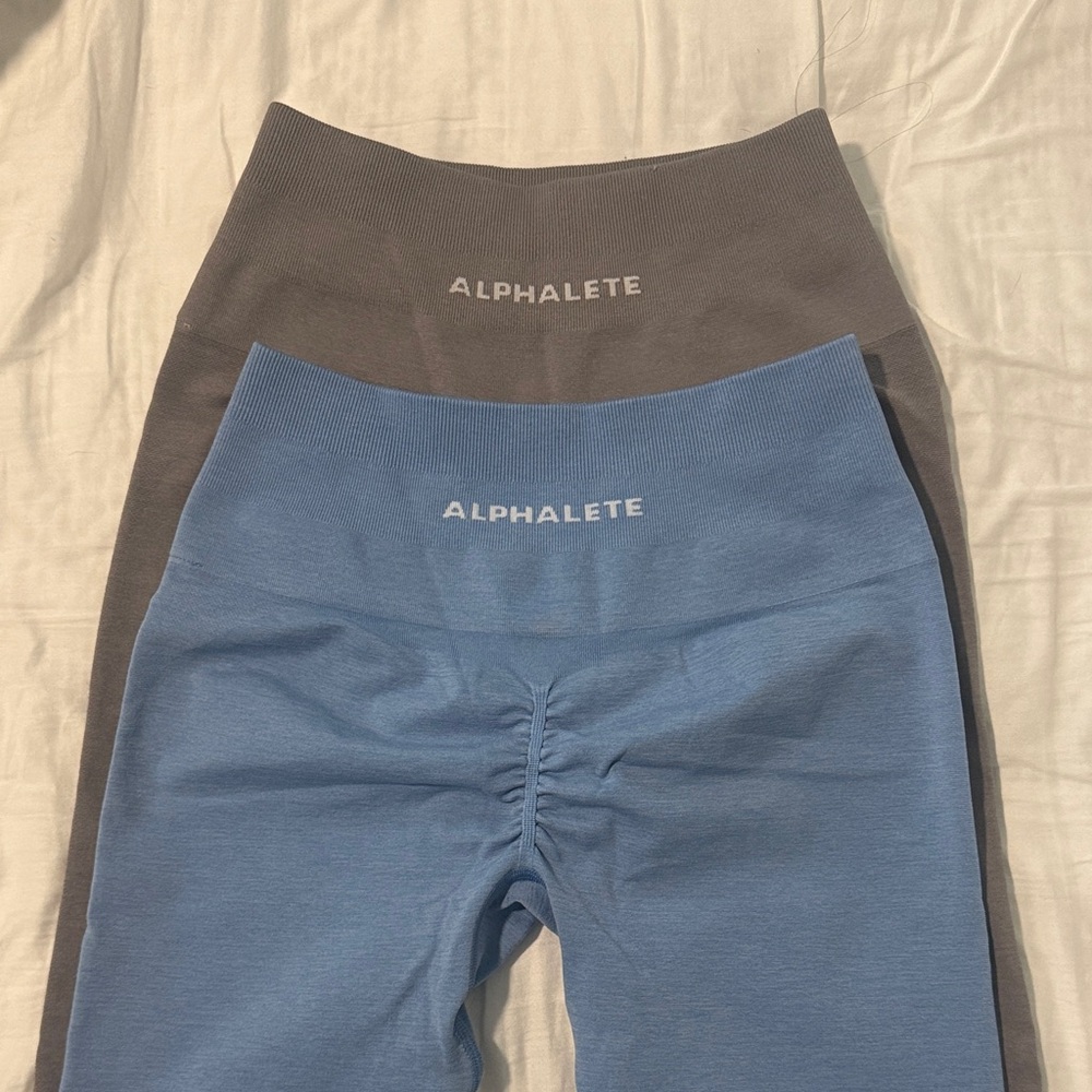 Alphalete Seamless High-Rise Leggings Bundle — Blue & Light Gray